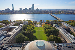 MIT dome and campus overlooking Charles River and bridge to Boston